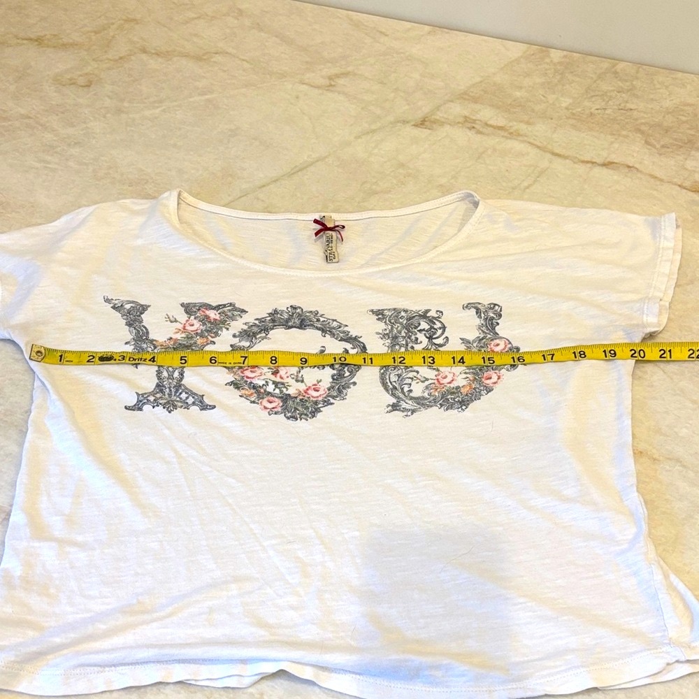 Stradivarius from France White “YOU” Floral Graphic Tee – Size S runs big  M - Picture 5 of 6